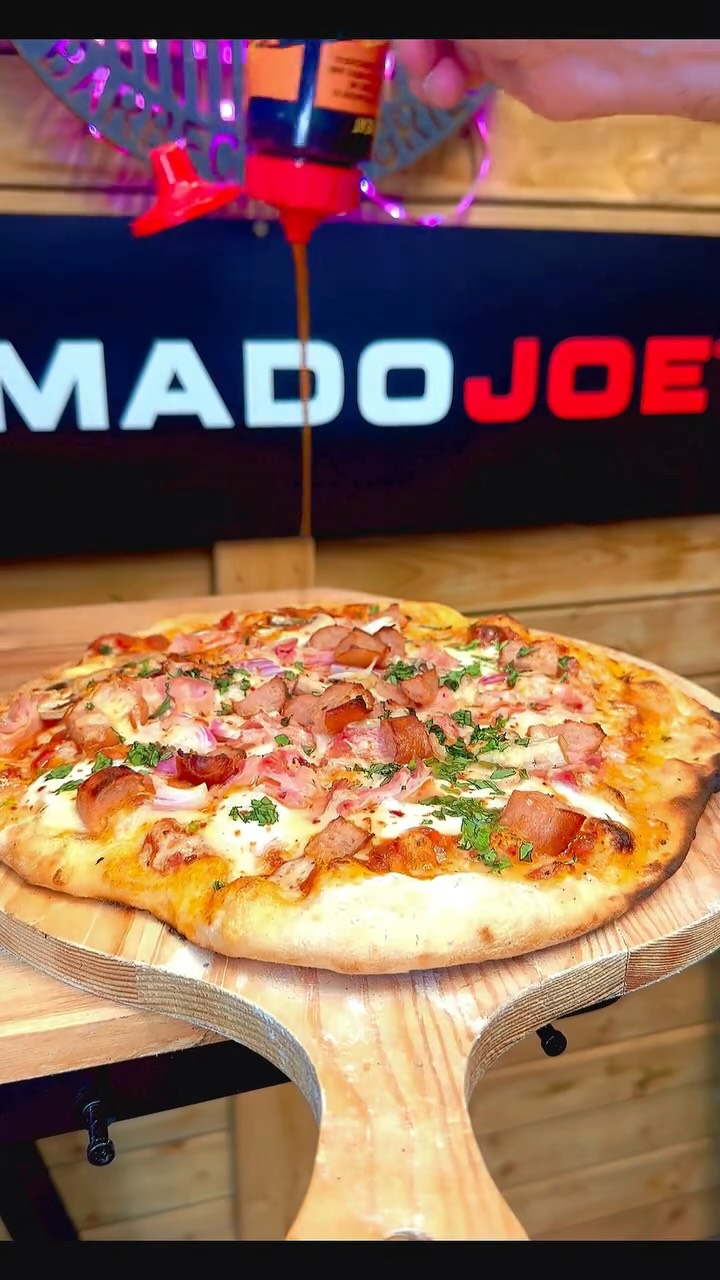 Instagram post by @macksbbq for JD’s Hot Honey. Caption reads: Pizza Night !!! Home made pizza’s tonight on the....