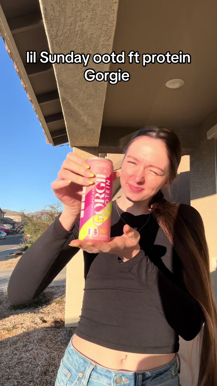 TikTok post by @brylie.jackson for GORGIE. Caption reads: Love my strawberry protein Gorgie #gorgie....