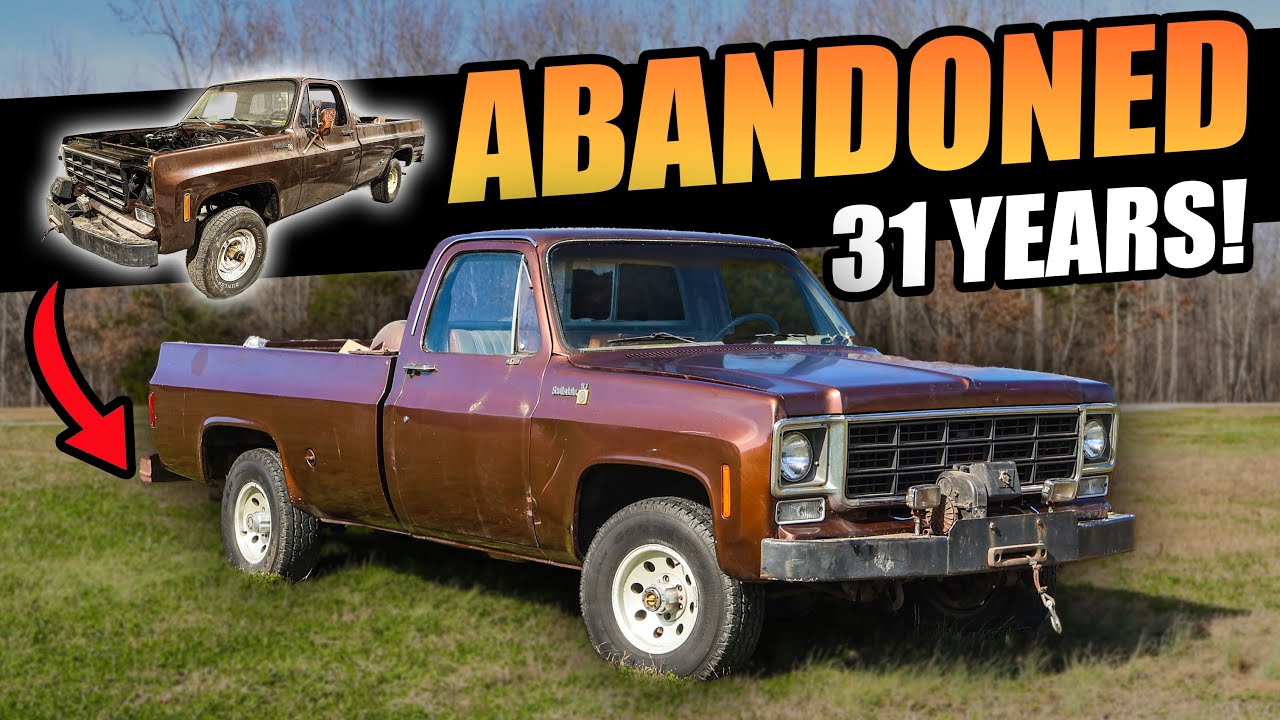YouTube post by @DylanMcCoolVideo for Holley. Caption reads: ABANDONED Chevy 4x4 Rescued After 31 Years! Will....