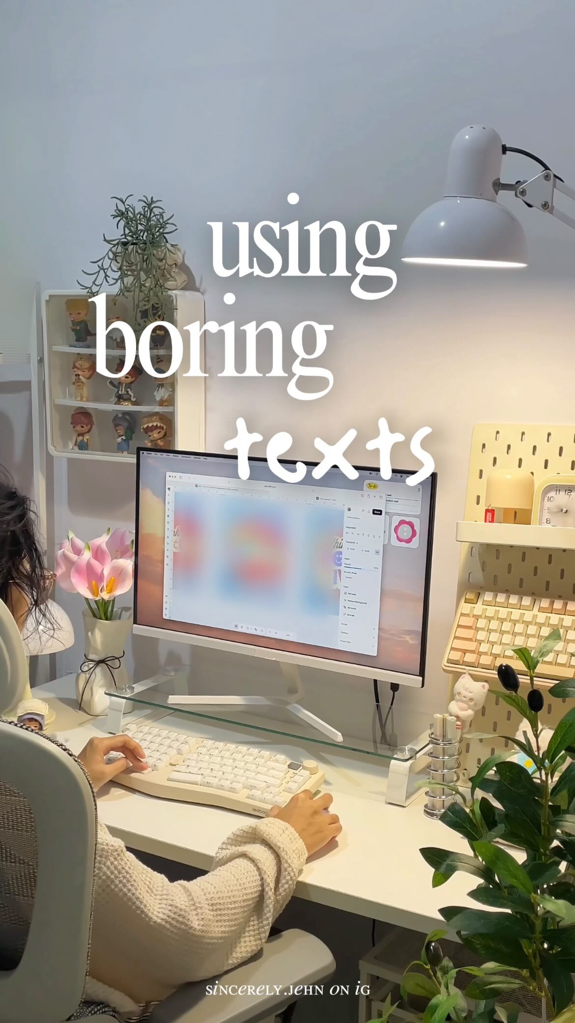 Instagram post by @sincerely.jehn for Kittl. Caption reads: make your texts ✨pop✨ with this awesome tool! 🪄....