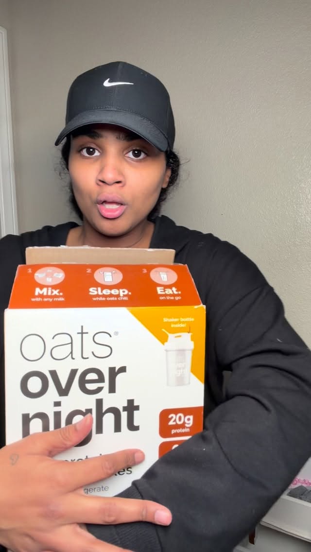 Instagram post by @sh33natay for Oats Overnight. Caption reads: Go pick up some @oatsovernight its and easy 30g of....