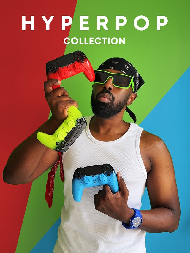 Instagram post by @xzit_thamer for PlayStation. Caption reads: [...] ايش لونك المفضل ؟ #HyperPopCollection....