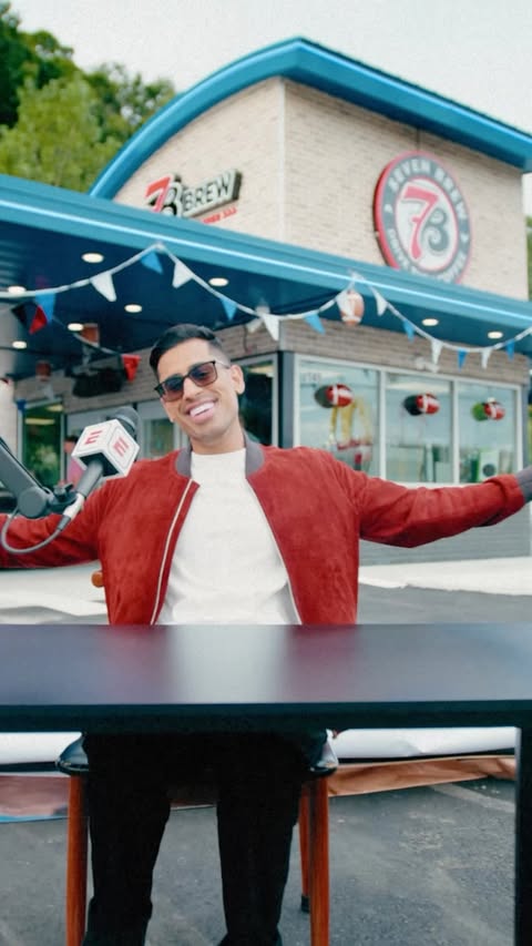 Instagram post by @omar for 7 Brew Coffee. Caption reads: My hot take? You gotta show your hype!....
