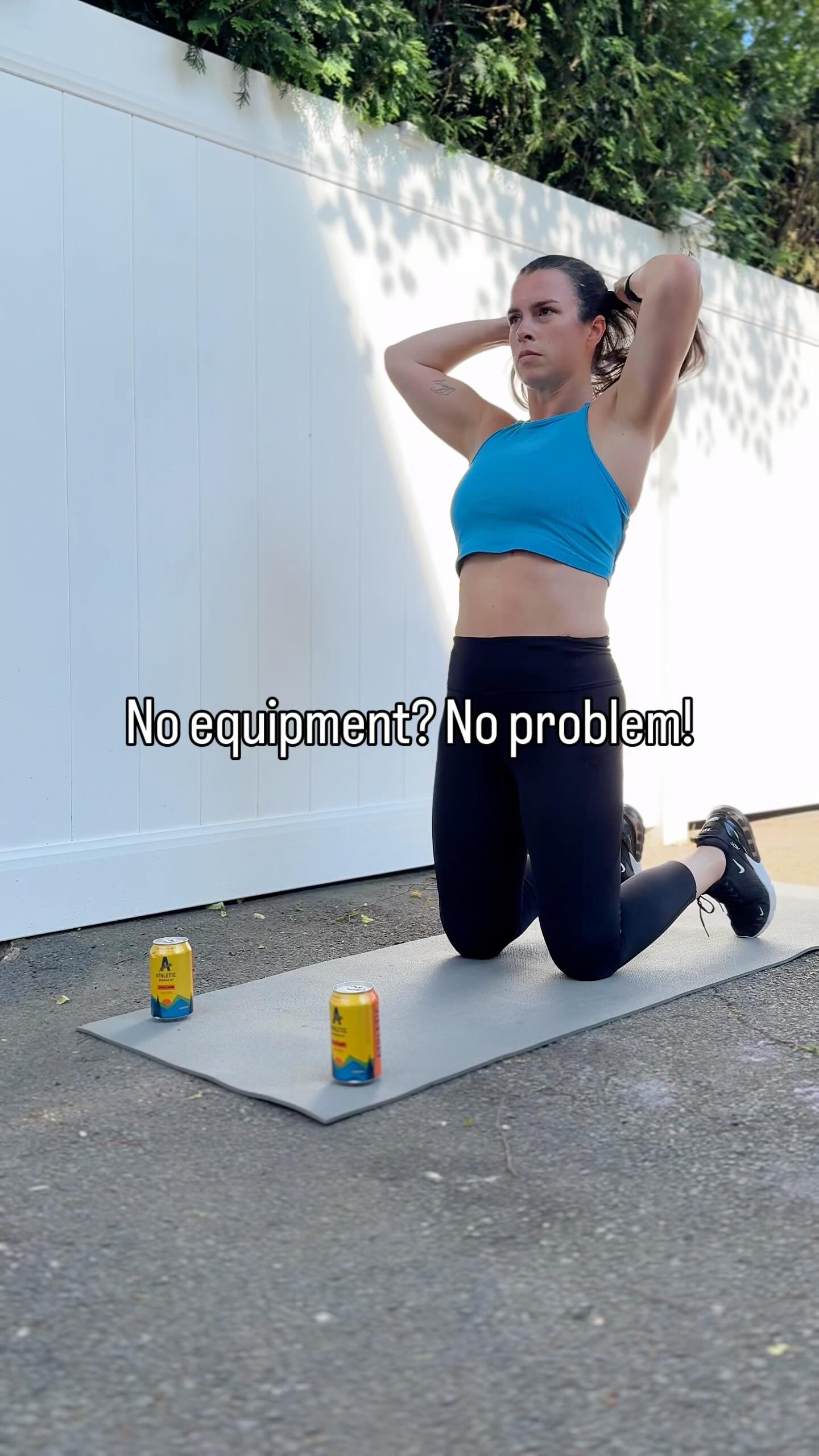 Instagram post by @elisesbodyshop for Athletic Brewing. Caption reads: No equipment? No problem! Grab a couple of....