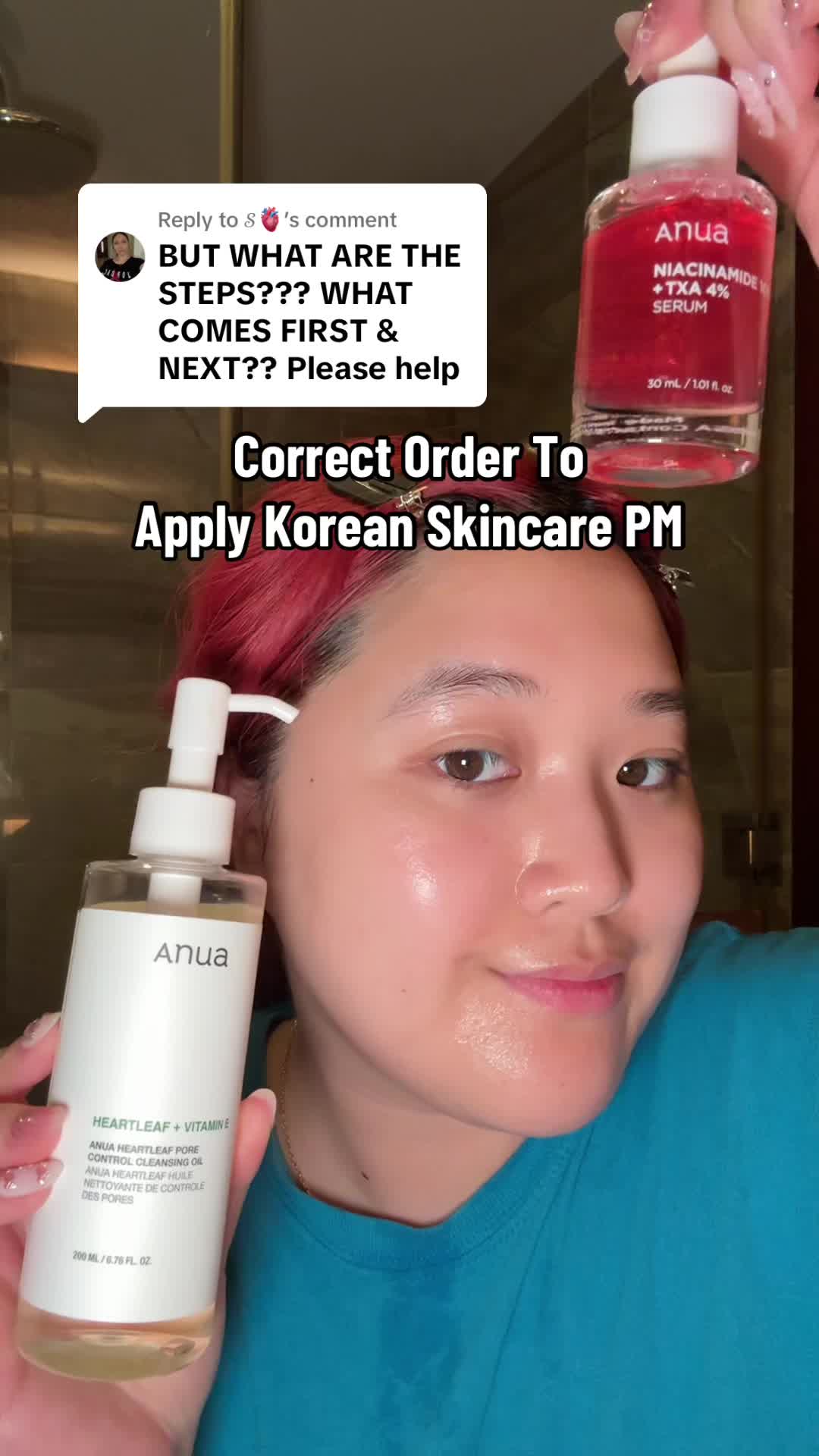 TikTok post by @trishlovesskincare for Anua. Caption reads: [...] Skincare for glass skin✨ @Anua Store US....