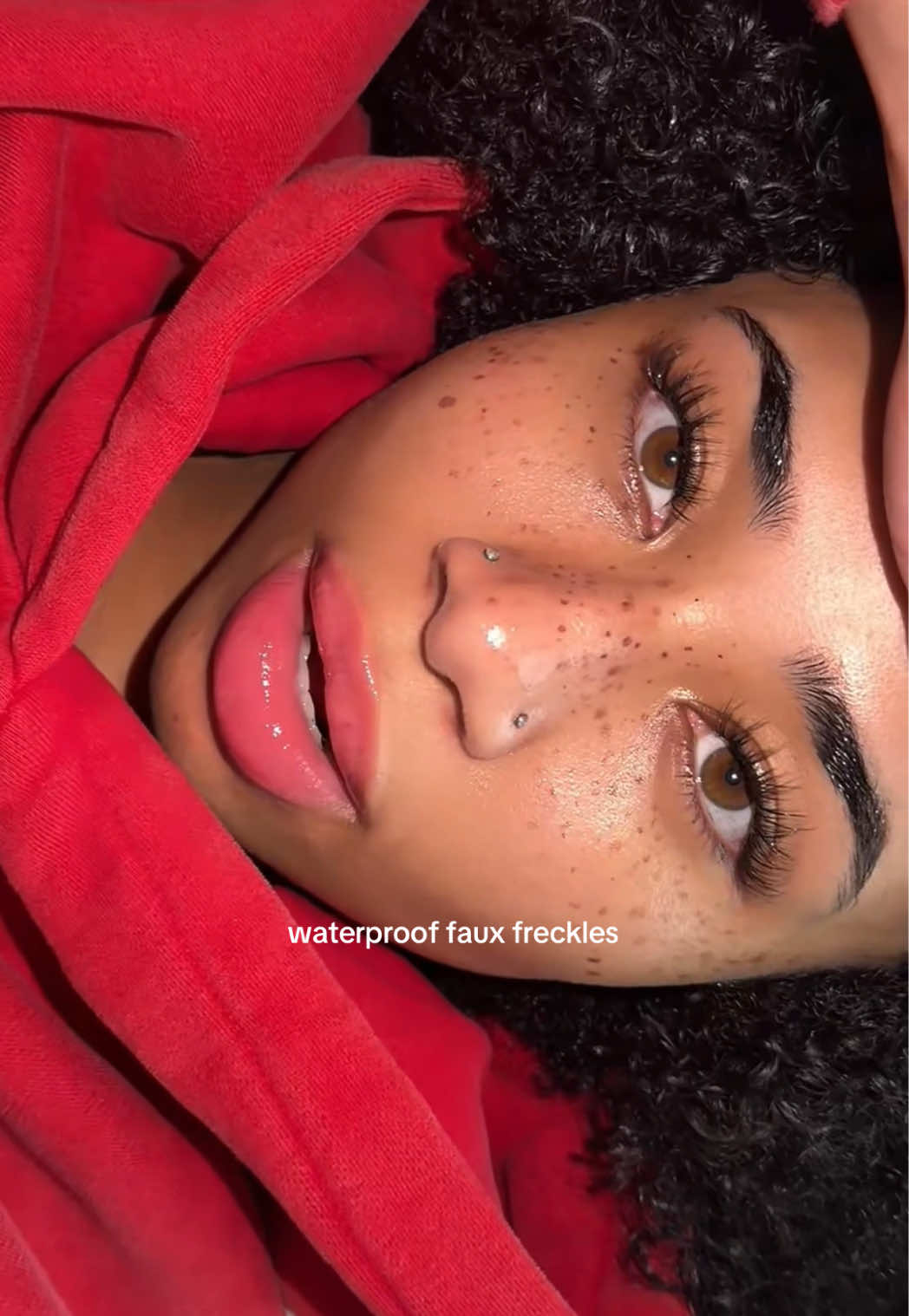 TikTok post by @zonoelle for Marylia Scott Cosmetics. Caption reads: @Marylia Scott Cosmetics #freckle #fauxfreckles....