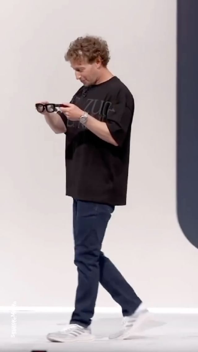 Instagram post by @technology for TechCrunch. Caption reads: Mark Zuckerberg unveiled Orion, AR glasses that....