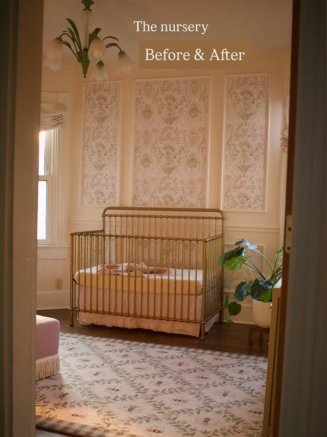 Instagram post by @beckybidlen for Namesake Home. Caption reads: This nursery was a long time in the making, but....