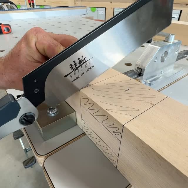 Instagram post by @dustylumberco for SUIZAN. Caption reads: [...] and tenon with some clean cutting....