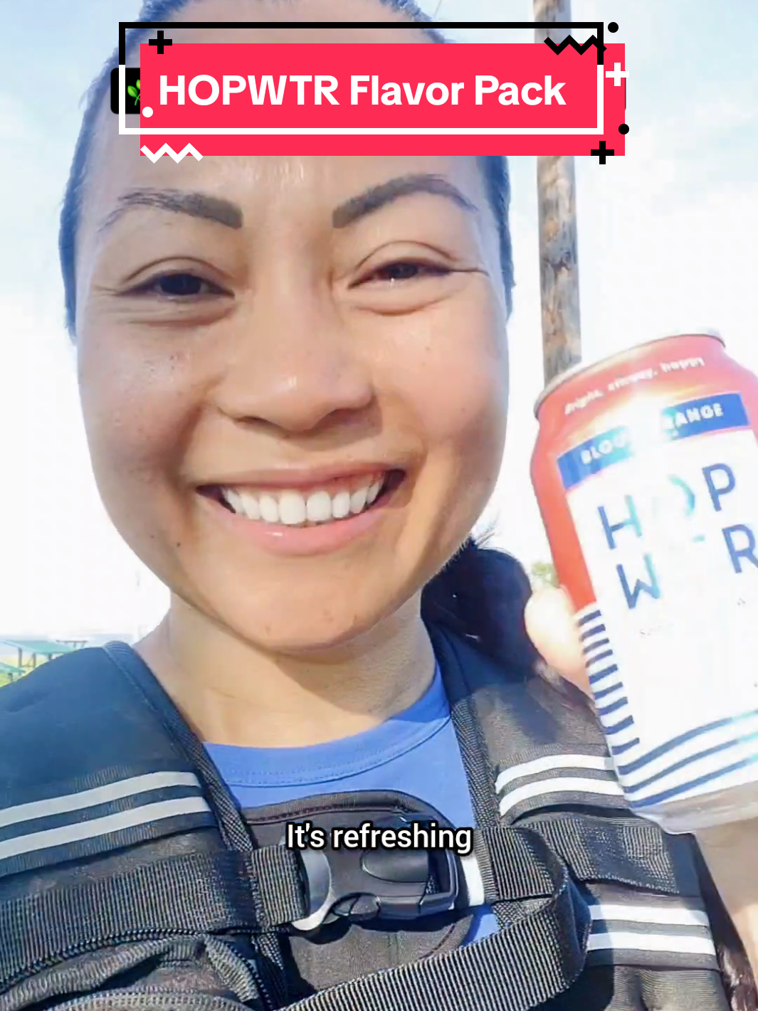 TikTok post by @jookinnyc for Hopwtr. Caption reads: [...] #adaptogens #ashwagandha #nootropics #hopwtr.