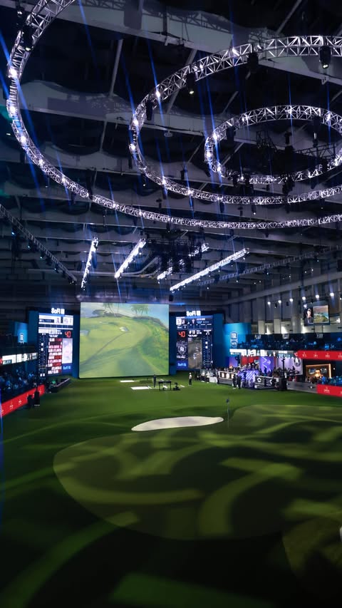 Instagram post by @wyndhamclark for OMEGA. Caption reads: It’s golf, but not as you know it. TGL Presented....