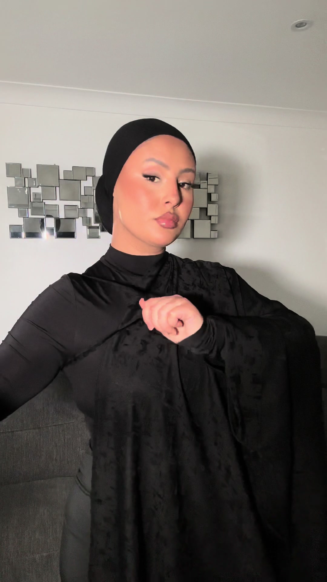 TikTok post by @reflectiveasset for Hawaa Clothing. Caption reads: Simplest Iftar / Eid fit 🤍✨ #hijab #hijabtutorial....
