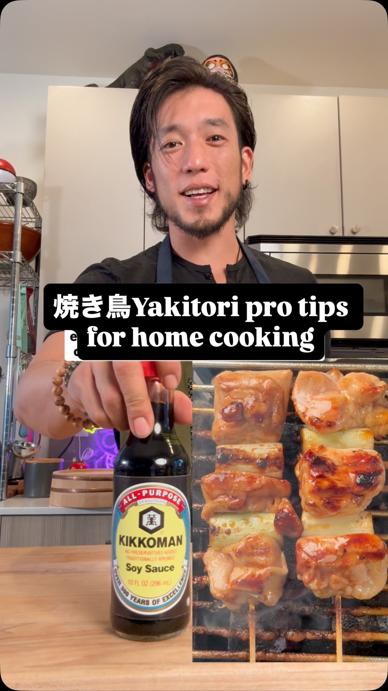 Instagram post by @chefshota for Kikkoman USA. Caption reads: Yakitori, but make it next level.

Here’s my hack:....