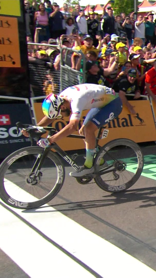 TikTok post by @letourdefrance for Continental Reifen. Caption reads: 🏅 Throwback #TourDeFrance 2024, Stage 9 Winning a....