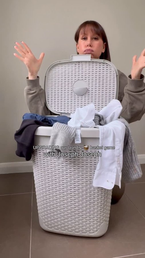 Instagram post by @cleanigram for Joseph Joseph. Caption reads: Laundry basket upgrade with @josephjosephofficial....