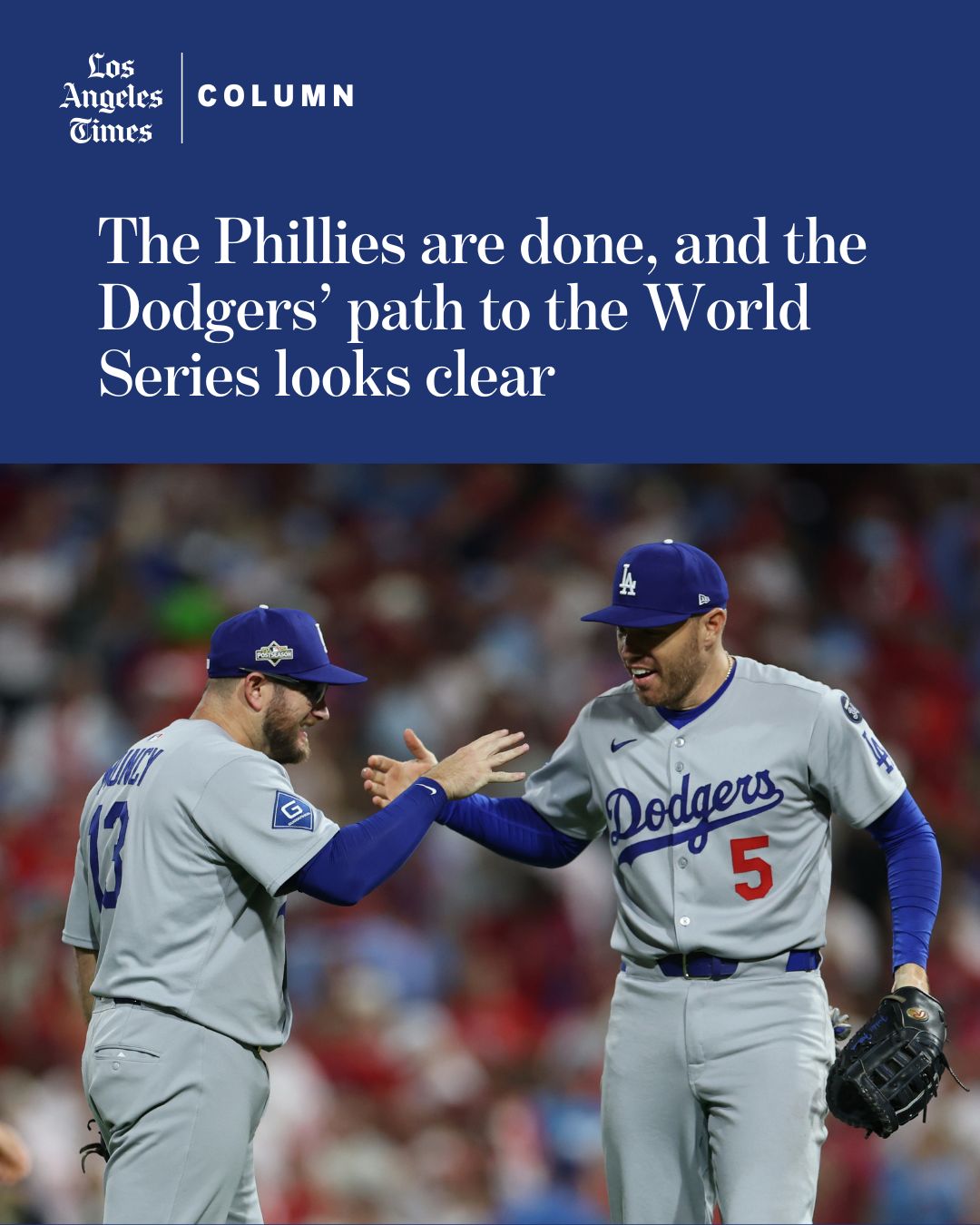Instagram post by @latimes_sports for Los Angeles Times. Caption reads: The Dodgers appears headed back to World Series....