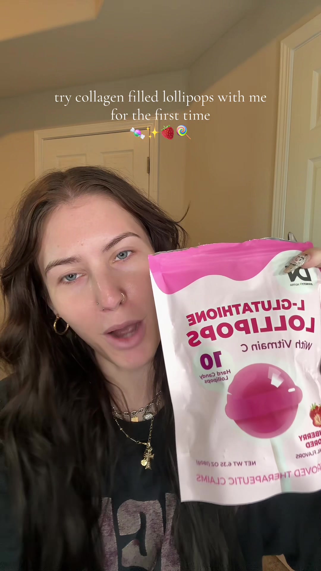 TikTok post by @jvxly.n for Divinity Nutra. Caption reads: @divinitynutra.usa my new fave girl treat 🍓🍭 •....
