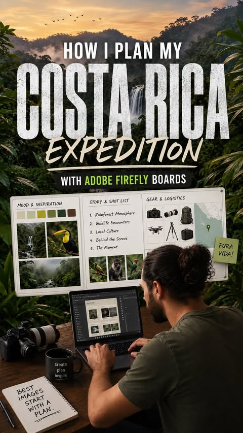 Instagram post by @sasan__amir for Adobe Live Community. Caption reads: (AD) Every wildlife expedition starts long before....