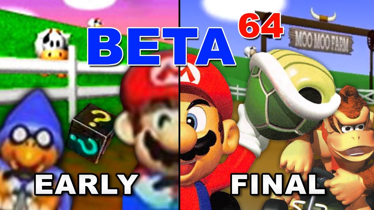 YouTube post by @Beta64 for Ekster. Caption reads: Beta64 - Mario Kart 64 / Super Mario Kart R.