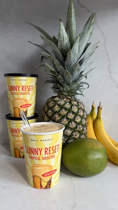 Instagram post by @danielawould for DAILY HARVEST. Caption reads: [...] Go grab the Sunny Reset from @dailyharvest....