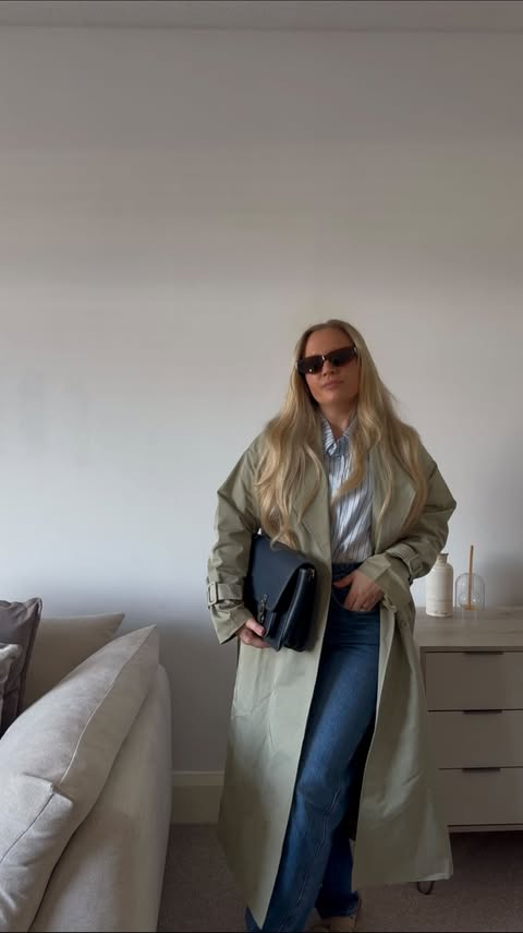 Instagram post by @mrskellyc_ for Gini London. Caption reads: [...] trench is to 🤍 Complete look from....