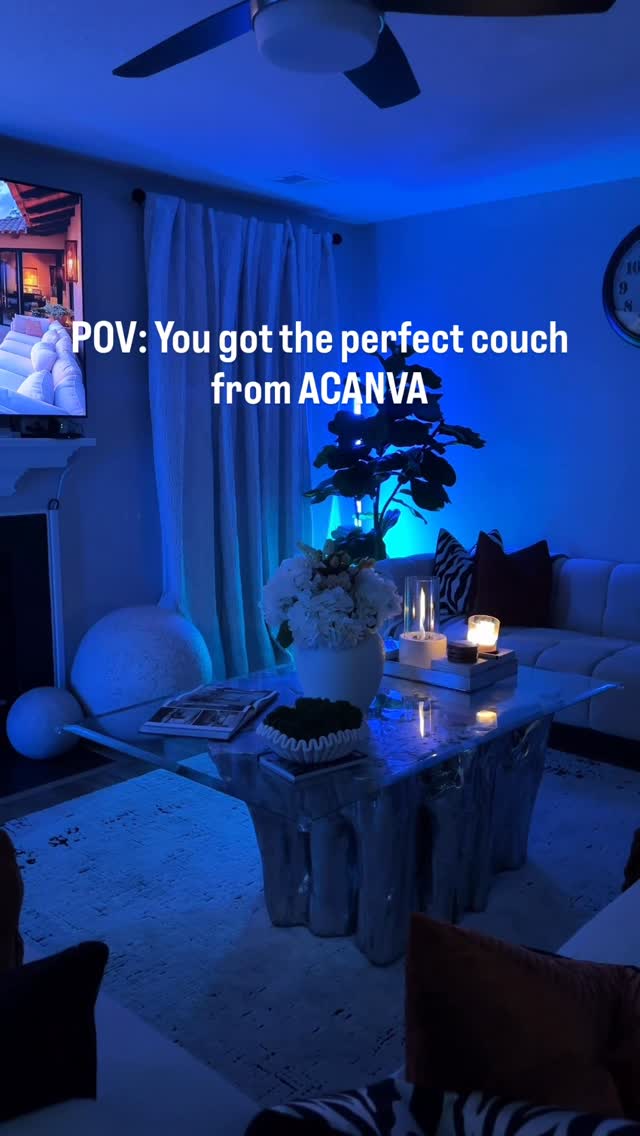 Instagram post by @gainsbythebang_ for Acanva. Caption reads: This couch from @acanvahome has definitely brought....