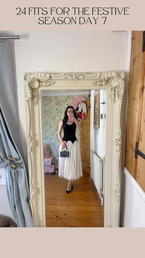 Instagram post by @hellomissjordan for LK Bennett. Caption reads: 24 FITS FOR THE FESTIVE SEASON DAY 7 🎄✨ A little....