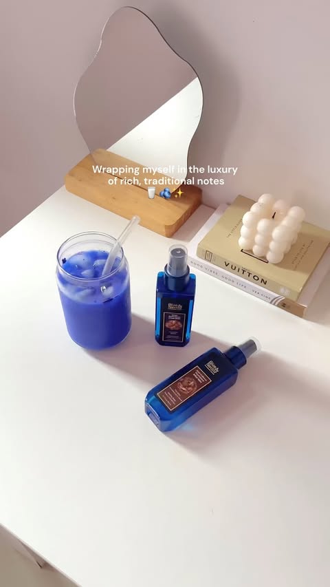 Instagram post by @saniyaesthetic_ for Blue Nectar. Caption reads: [...] with the rich, luxurious notes of....