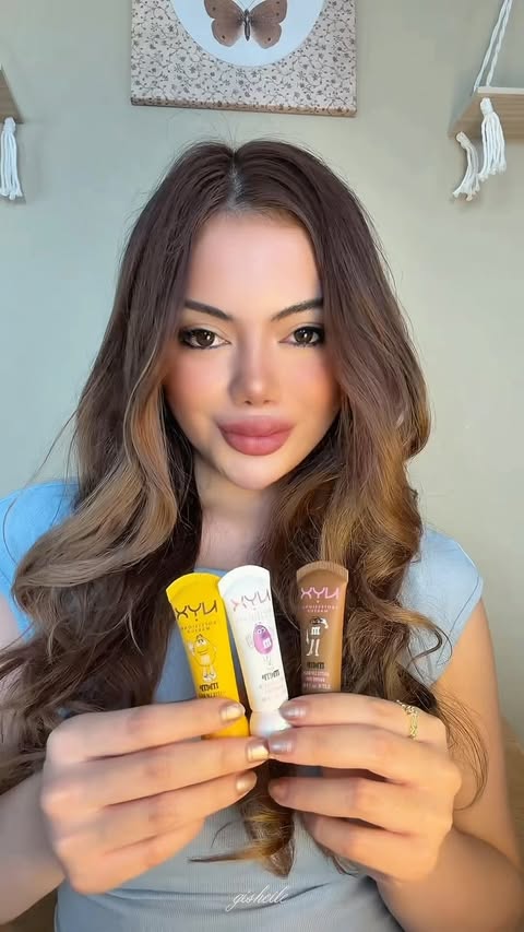 Instagram post by @gisheile for M&M’S. Caption reads: [...] 🥹🍬💄 the new nyx professional makeup x....