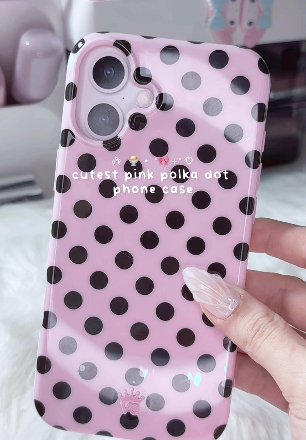 TikTok post by @beauty4ssma for VELVET CAVIAR. Caption reads: cutest pink polka dot phone case from....