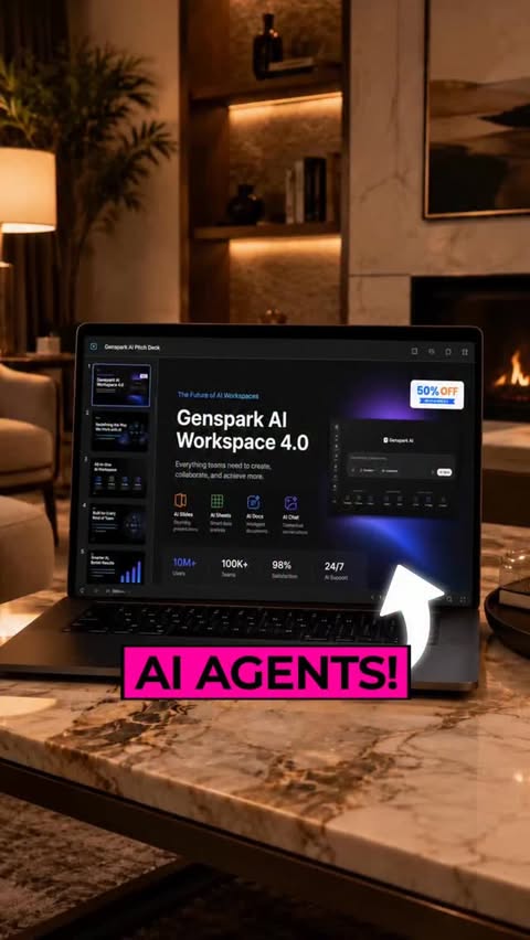 Instagram post by @nbtjacklyn for Genspark. Caption reads: [...] together inside one workspace. Enter....