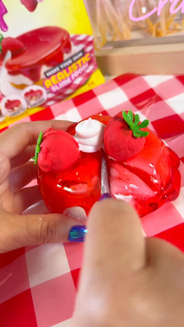 Instagram post by @imasmrcrazy for Zuru Toys. Caption reads: Slime Mart Strawberry Tart #asmr #slimemart....