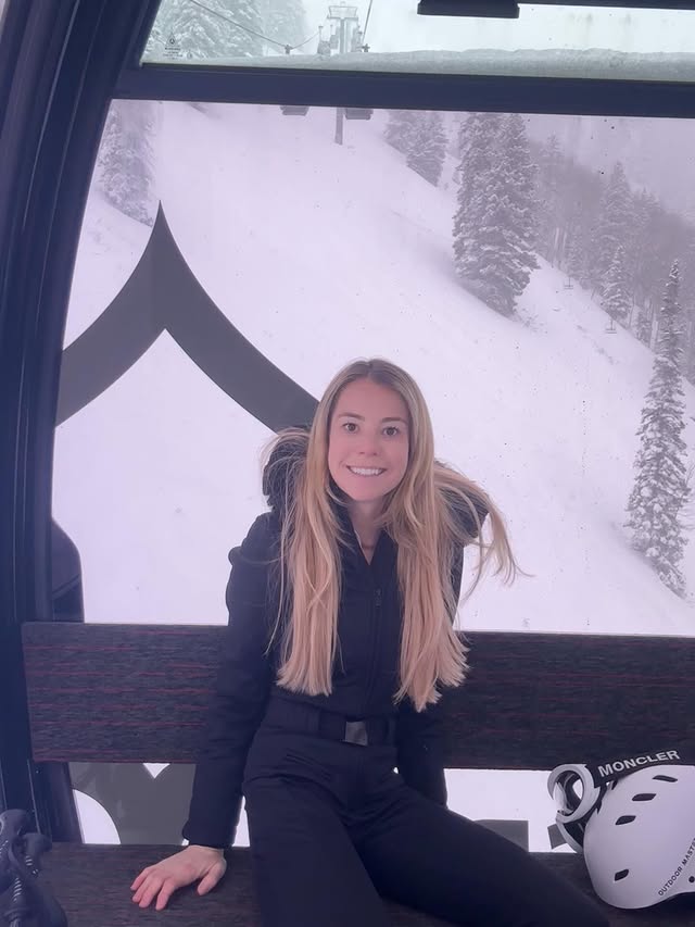 Instagram post by @cayleyfun for Goldbergh. Caption reads: Fresh Powder Turns & Friends at Bonnie’s ⛷️❄️....