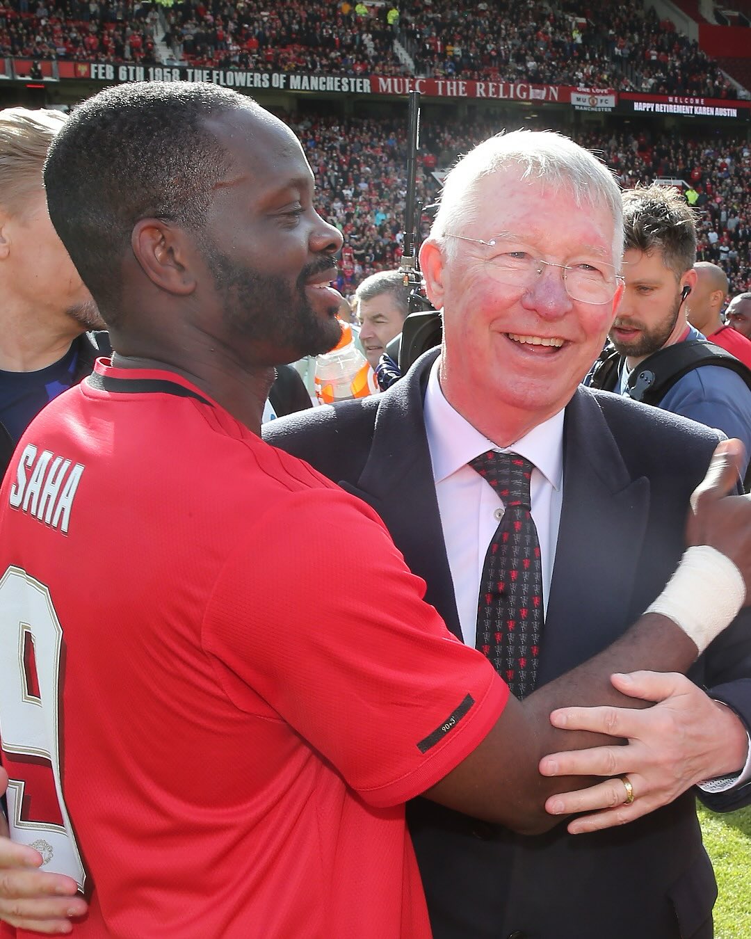 Instagram post by @louissaha for Manchester United. Caption reads: Welcoming back the man who scored....