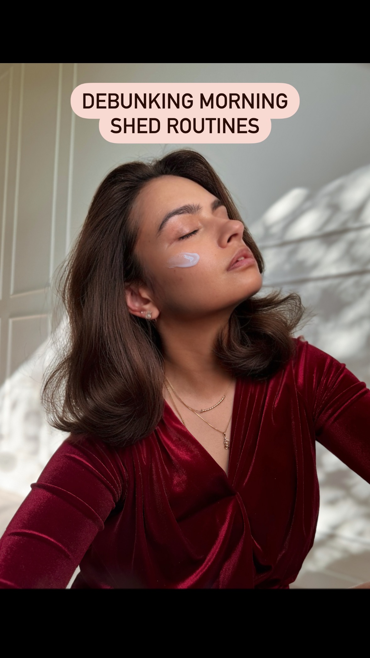 Instagram post by @shrads for OLAY. Caption reads: How does anyone sleep with all that on?! 🙈
Skip....
