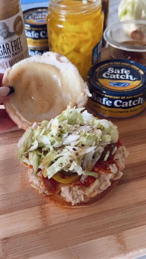 Instagram post by @ketomealrecipe for Hero Bread. Caption reads: ✨KETO VIRAL @JERSEYMIKES TUNA SANDWICH✨recipe....