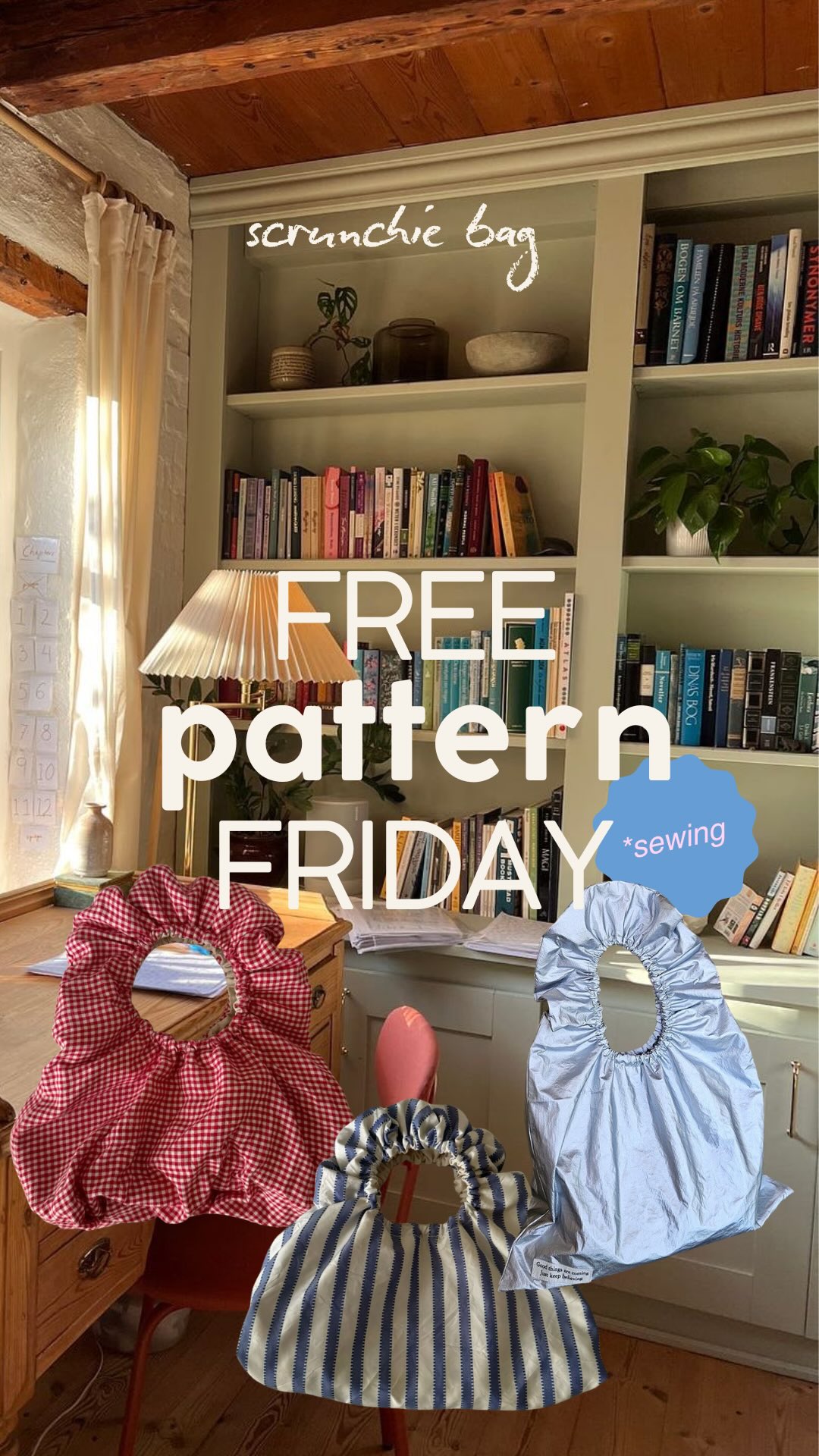 Instagram post by @thweekendproject for The Fabric Store. Caption reads: Comment ‘scrunchie’ for a link to this free sewing....