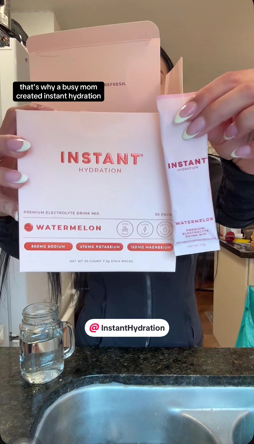 TikTok post by @brittneynolte for Instant Hydration. Caption reads: Click the link try @Instant Hydration premium....