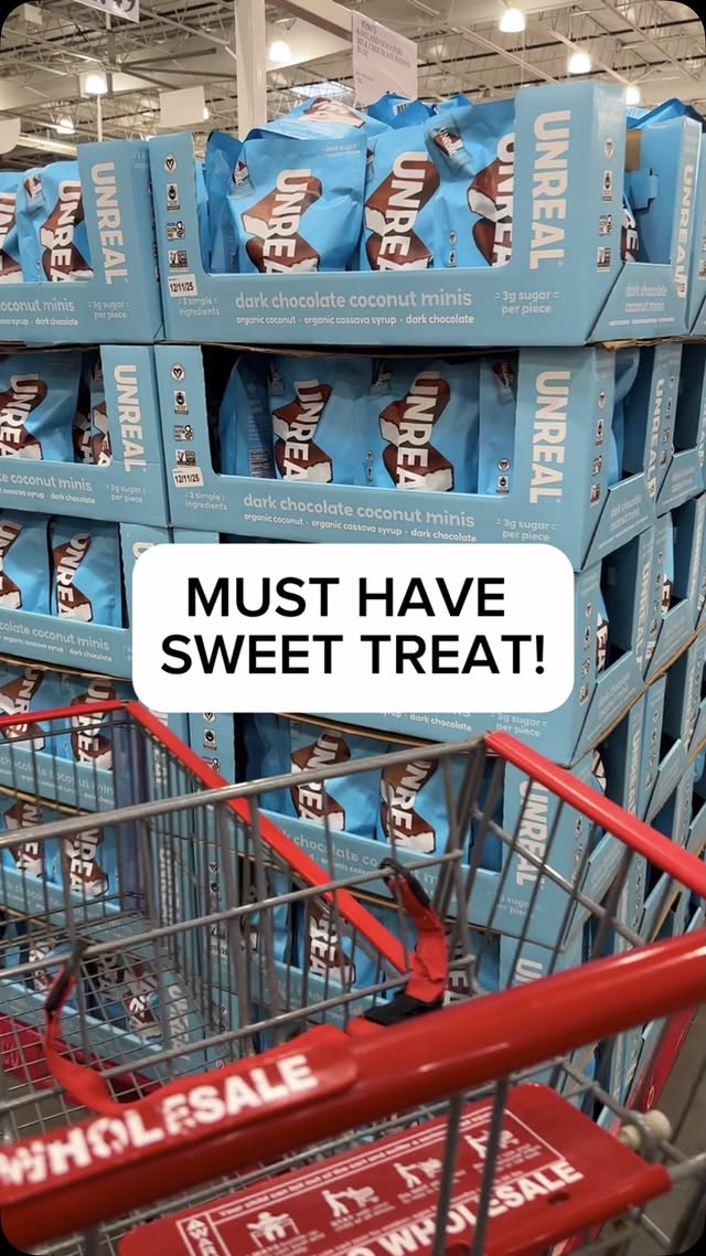 Instagram post by @costcodeals for UNREAL Snacks. Caption reads: 🍫 @Unreal.snacks Dark Chocolate Coconut Minis are....