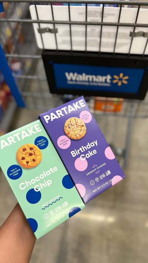 Instagram post by @walmartovereverything for Partake Foods. Caption reads: Guess what?! You can now find Partake cookies at....