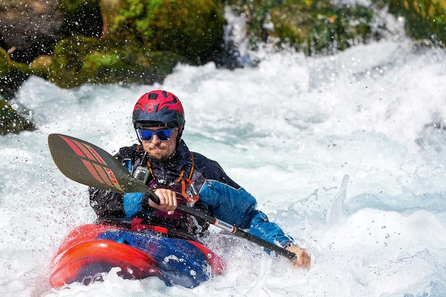 Instagram post by @richcmanley for Goodr. Caption reads: White Salmon River - the rattlesnake bites hard in....