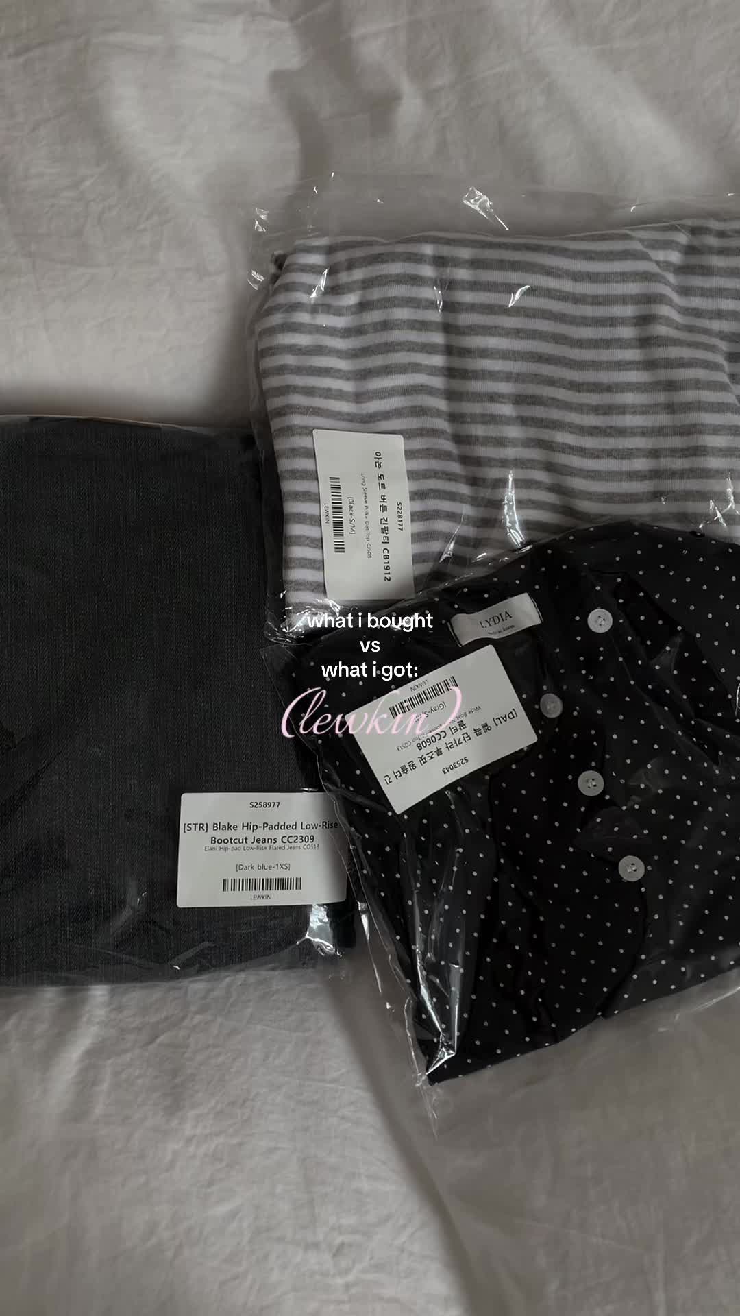 TikTok post by @meleleluv for LEWKIN. Caption reads: lewkin clothing haul @Lewkin ୨ৎ fall & school....