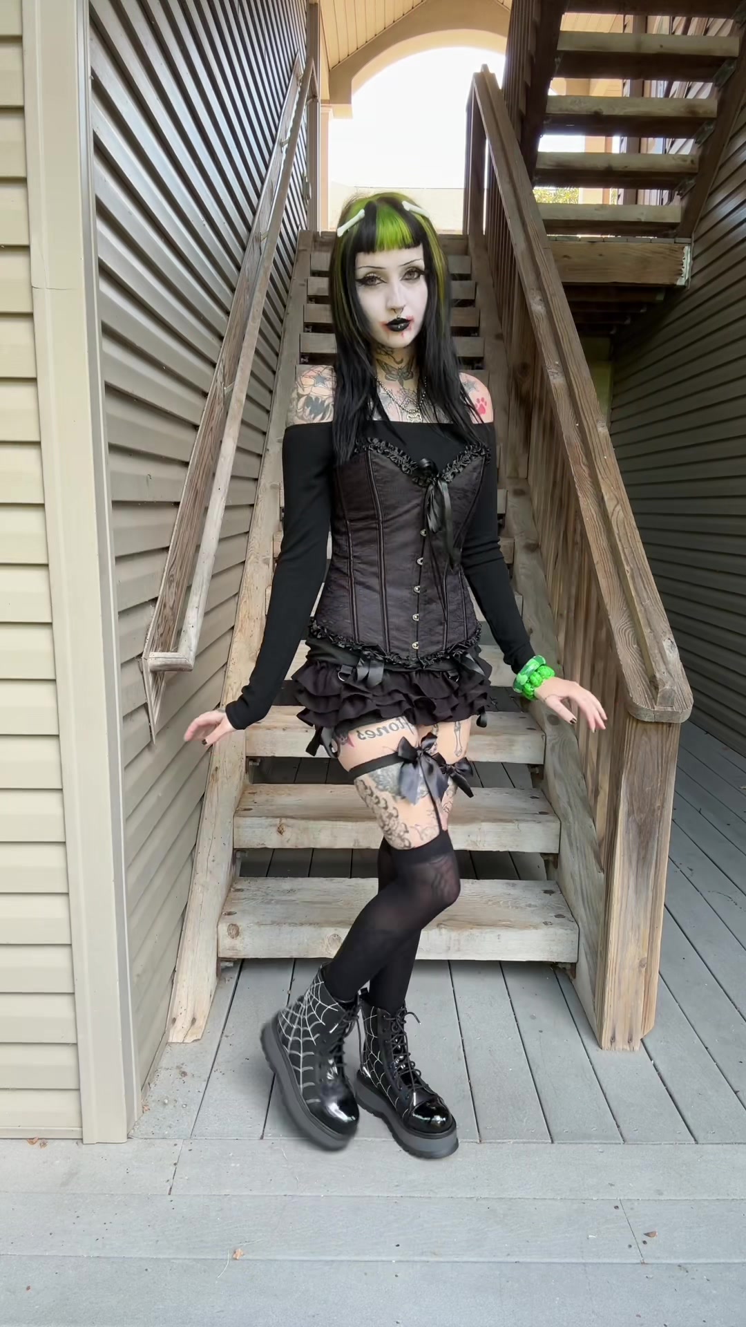 TikTok post by @horrorhailey for Demonia Cult. Caption reads: [...] from haunt training shoes from @Demonia Cult....