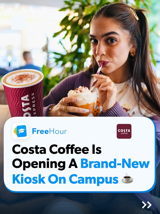Instagram post by @freehour_malta for Costa Coffee. Caption reads: @costacoffeemalta is coming to campus! ☕️🎓 A....