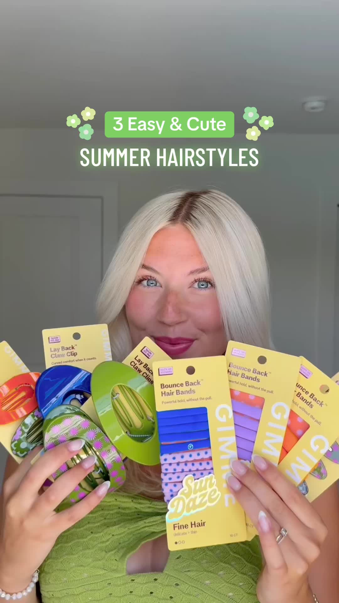 TikTok post by @taylor_pfeffer for Gimme Beauty. Caption reads: [...] Summer hairstyle ideas using the NEW @gimme....