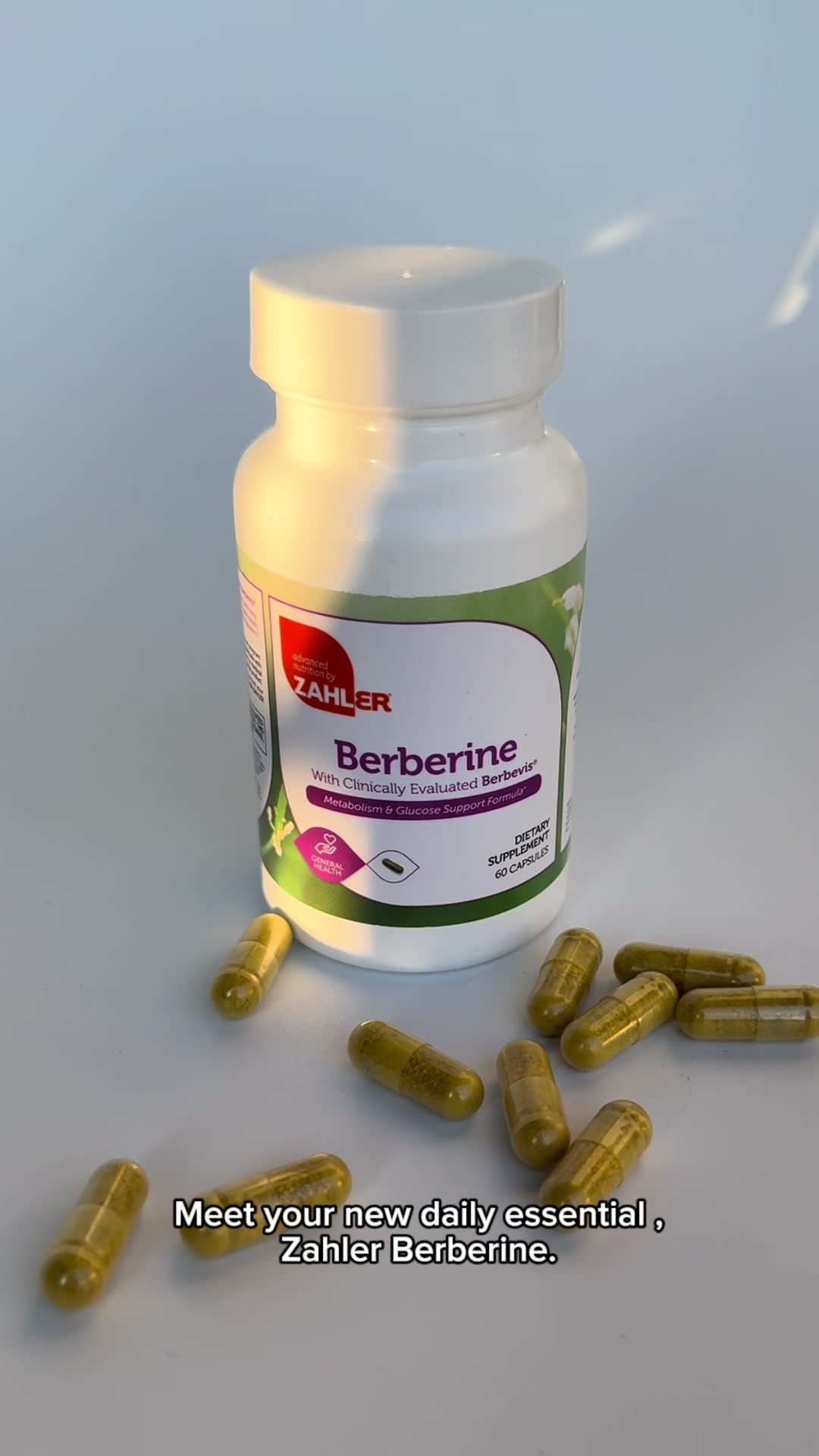 TikTok post by @redmone_ for Zahler Nutrition. Caption reads: Balanced from the inside out. 💛 Zahler Berberine....