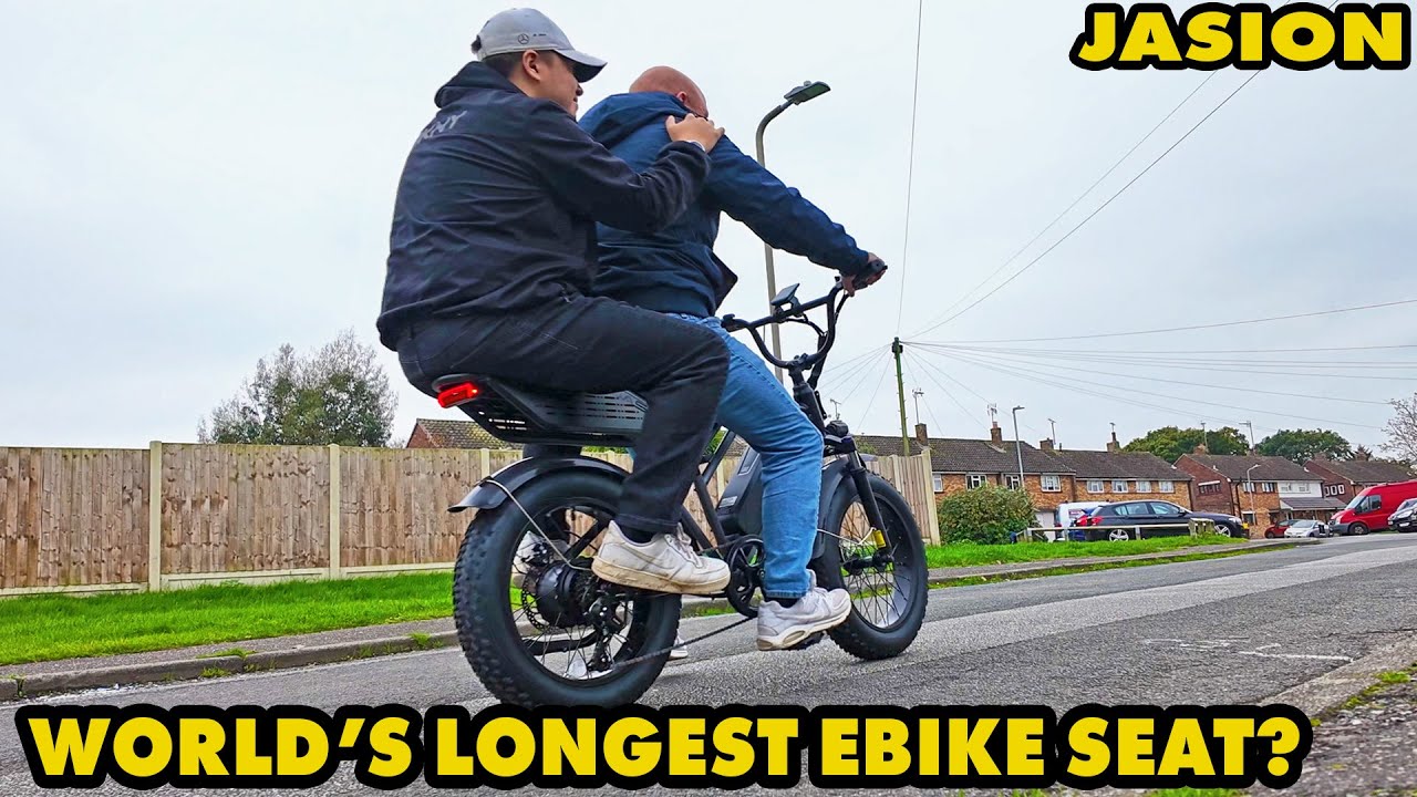 YouTube post by @DudeStuff for Jasionbike. Caption reads: 1200 WATT RETRO E-BIKE GOES OVER 50KPH!!! ...WITH....
