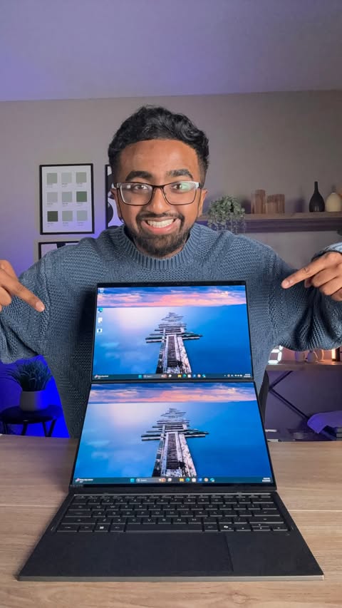 Instagram post by @sajjaad.khader for ASUS. Caption reads: Check out the ASUS Zenbook Duo link in bio....