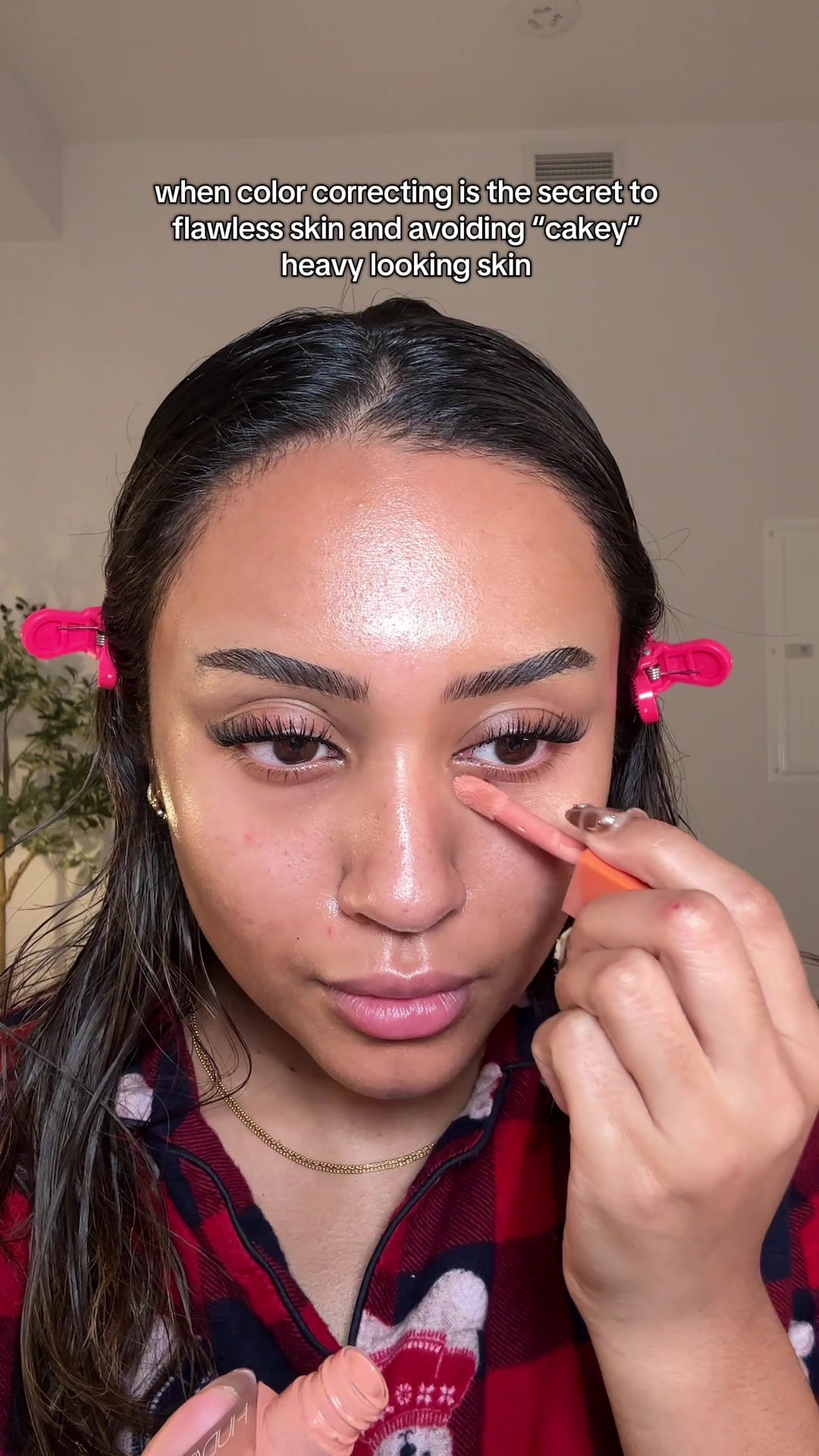 TikTok post by @purnaah for Huda Beauty. Caption reads: if your makeup looks ashy or grey, heavy or too....