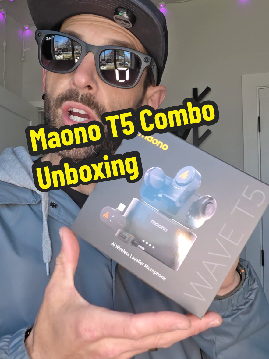 TikTok post by @theghousefam for MAONO. Caption reads: Lets unpack the Maono T5 wireless microphone combo....